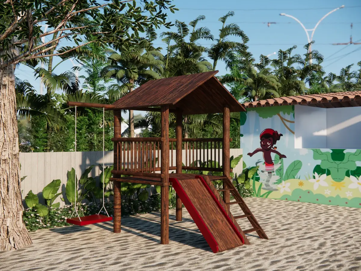 Playground PHD — playground completo creche areia vista geral